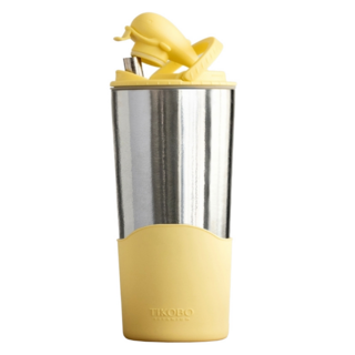 TiKOBO 鈦工坊 純鈦鯨魚杯2代 雙層真空飲料杯/環保杯/冰霸杯/保溫杯 附粗吸管, 夏日黃, 1個, 700ml
