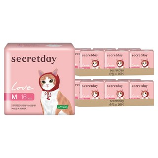 secretday 韓國原裝進口 Love系列 衛生棉 蝶翼型, M(24.5cm), 16片, 12包