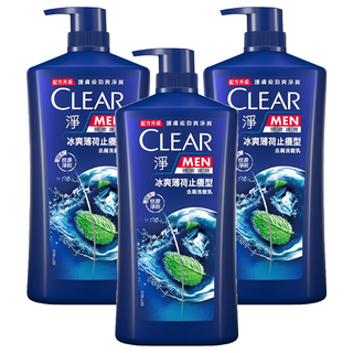 CLEAR 淨 男冰爽薄荷止癢型去屑洗髮乳, 1.2kg, 3瓶