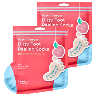 FRUDIA 給足面子 桃氣3D嫩足膜, 溫和去角質, 舒緩足部疲勞, 40g, 1雙, 2包