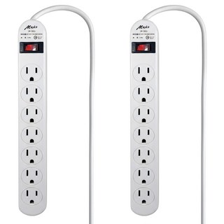Mayka 明家 電腦用7插1開關 防雷突波保護, 1.8m, 白色, 2條