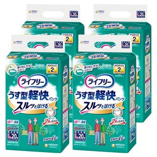Lifree 來復易 日本原裝進口 輕薄安心活力褲 成人紙尿褲 2倍彈性, L號, 20片, 4包