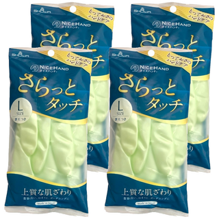 SHOWA NICE HAND 指尖加厚珠光乳膠手套 - 家事清潔用, 大(L), 綠色, 4包
