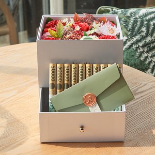 ASPASIA Calli康乃馨鈔票禮盒 + 留言插牌, 紅色