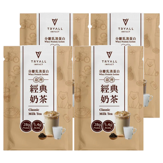 TRYALL 全分離乳清蛋白 經典奶茶, 每包含有28g蛋白質, 添加必需氨基酸BCAA, 35g, 4包
