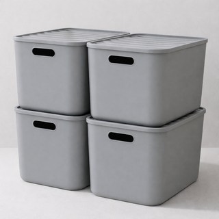 BONOHOUSE 食品儲藏室整理收納箱, 4個, 灰色, L(264 x 372 x 242 mm)