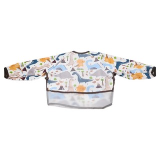 PUKU 藍色企鵝 長袖立體防水圍兜, 口袋翻轉設計，柔軟親膚，防水材質好清潔, 恐龍, 1件