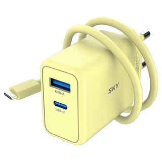 스카이 필 GaN 25W 초고속 충전기 + USB C to C 40W 충전 케이블, 옐로우, 1세트