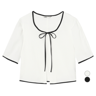 MIXXO 女款配色蝴蝶結開襟衫型雪紡衫