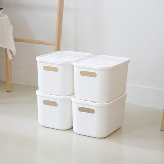 BONOHOUSE 食品儲藏室整理收納箱, 4個, 白色, S(188 x 265 x 162 mm)