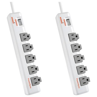 PowerSync 包爾星克 群加 1開5插防雷抗搖擺旋轉延長線 TR5W9018, 1.8m, 2條, 白色
