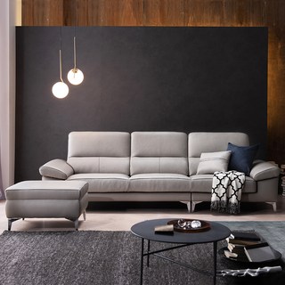 쉐우드 베누스 천연 통가죽 3.5인용 소파 + 스툴 세트 방문설치, 라이트그레이