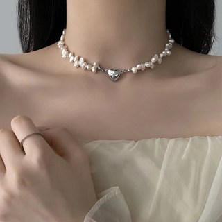 石頭珠寶 女用異形淡水珍珠心形裝飾項鍊