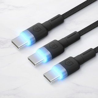 Home Planet Type-C LED燈快充線, 2m, 黑色, 3條
