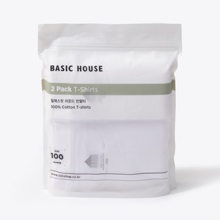 BASIC HOUSE 透氣寬鬆版型素色圓領基本款棉質短袖T恤 2件組 LATS0107, 白色