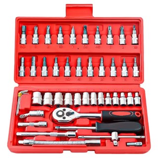 Shan Da 套筒扳手組 1/4"套筒 汽機車適用, 46件工具 + 工具箱 22.5cm x 11.5 x 4cm, 1盒