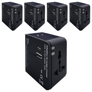 好米 多國旅行充電器 USB接口 + Type-C接口, 黑色, 5個, 55mm