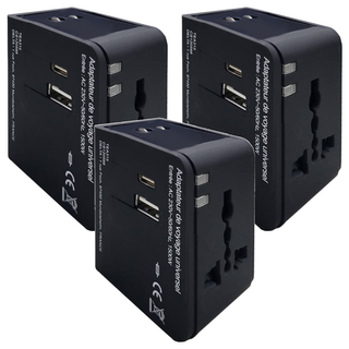 好米 多國旅行充電器 USB接口 + Type-C接口, 黑色, 3個, 55mm