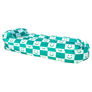 LOHOY 戶外便攜空氣沙發 頭枕款-草地便攜, 露營野餐必備, 平舖 240 x 75cm 收納後 39 x 17 充氣後190 x 70 x50, 綠色微笑