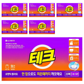 테크 간편 시트세제 일반드럼 겸용 로맨틱 플라워향, 20매, 6개