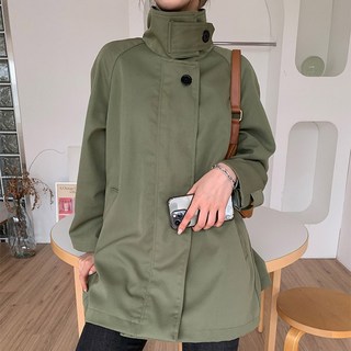 MEICHEL 女款高領鈕扣斗篷風衣外套 13520