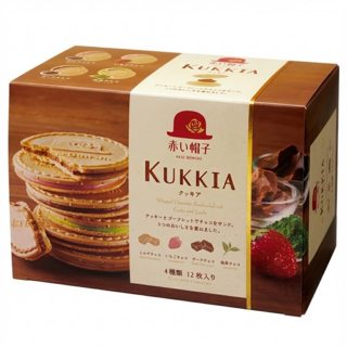 AKAI BOHSHI 紅帽子 Kukkia 夾心餅乾, 4種口味 (牛奶、巧克力、抹茶、草莓), 入口即化 絲滑內餡, 93.6g, 1盒