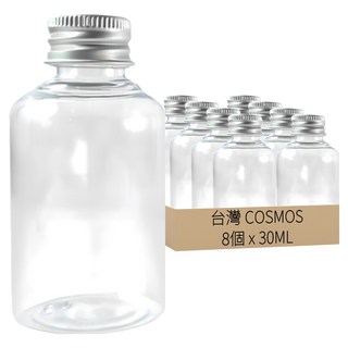 台灣 COSMOS 鋁蓋瓶 30ml, 透明色, 8個