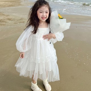 Misopapa 女童新娘透視圓點洋裝