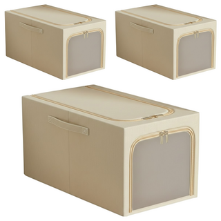 小麥購物 牛津布衣物收納箱 C464 31L 卡其色 45 x 30 x 23cm, 3個