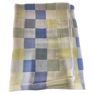 星紅織品 格子多層紗布速乾純棉浴巾, 藍色, 1條