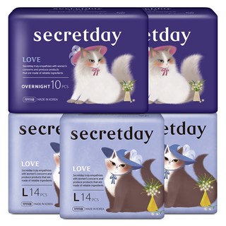 secretday 韓國原裝進口 Love系列 衛生棉 蝶翼, 量多型 29cm + 夜用型 36cm, 1組, 62片