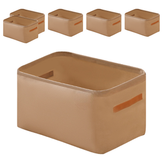 鋼架衣物收納箱 可摺疊 立體設計, 卡其色, 特大 48 x28 x25cm, 6個