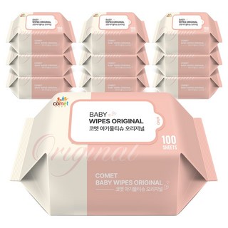 코멧 오리지널 유아용 아기물티슈 리필형, 10팩, 100매, 50g