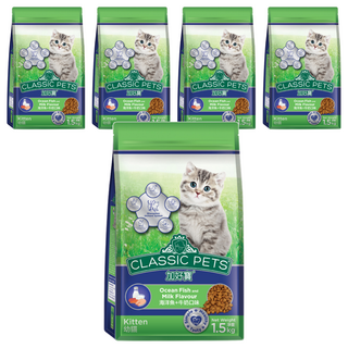 CLASSIC PETS 加好寶 幼貓用 乾糧, 海洋魚 + 牛奶, 1.5kg, 5袋