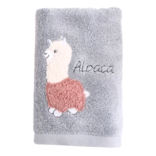 星紅織品 可愛羊駝純棉浴巾, 100%純棉 70x140 公分 超強吸水力, 灰色, 1條