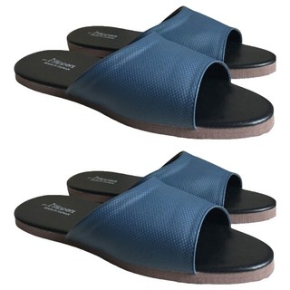 TAIWAN SLIPPER 台灣犀利趴 簡約系列 純色皮質室內拖鞋 防滑鞋底 軟質發泡 台灣製造, L, 細紋藍, 2雙