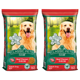 CLASSIC PETS 加好寶 成犬/中大型犬專用 牛肉口味 乾狗糧, 15kg, 支持免疫力，保持健康，促進肌肉發展，增強體力，幫助控制牙垢，維護口腔健康, 2袋