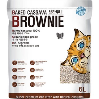 응고형 베이크드 카사바 브라우니 고양이 모래, 1개, 6L