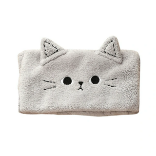 Sunday Life 萌耳貓咪珊瑚絨加寬束髮帶, 淺灰色, 1個