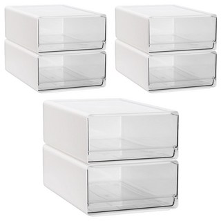 comet 家用透明抽屜多功能收納盒 中型, 白色, 6個