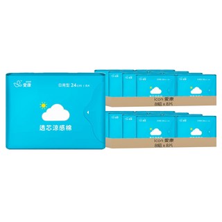 icon 愛康 透芯涼感棉 日用衛生棉 護翼型, 24cm, 8片, 16組
