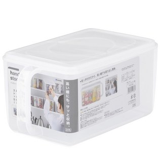 inomata 大容量塑膠透明附柄收納箱 6.3L 附透明蓋 1組, 透明