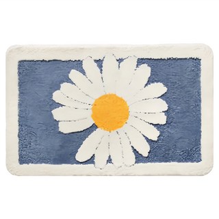 葉子小舖 加厚吸水絨毛腳踏浴室地墊 80 x 50cm 清新雛菊 藍色, 1個