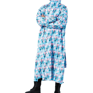 DongShen 東伸 19-3 戀戀三角大衣式雨衣, 雙重防水, 雙層手套式防水袖口, 隱藏式雨帽設計, 男女適用, 2XL, 粉藍色