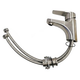 LEADER 麗達 304不鏽鋼單孔面盆冷熱水龍頭 附45cm進水管 LBE ST63 不鏽鋼原色 1220g, 1組