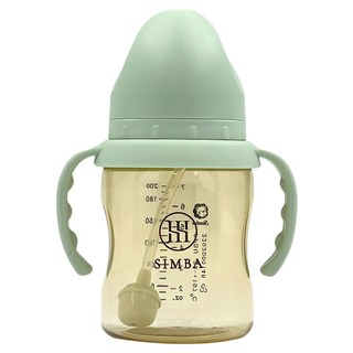 Simba 小獅王辛巴 蘊蜜鉑金 PPSU寬口吸管把手防脹氣奶瓶 0歲以上, 綠沐, 200ml, 1個
