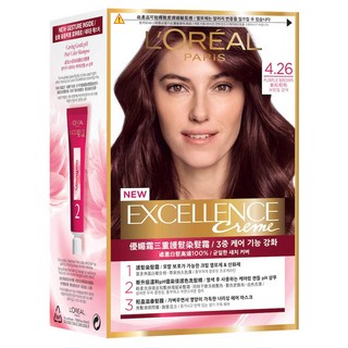 L'OREAL PARiS 巴黎萊雅 Excellence Creme 優媚霜三重護髮染髮霜組 4.26 紫紅棕色, 1組