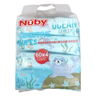 Nuby 海洋系列 極厚柔濕巾 60張, 4包, 1袋