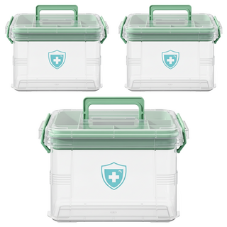 德利生活 雙層家庭醫藥箱 特大, 透明色, 3個