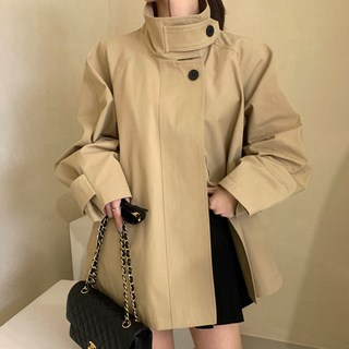 MEICHEL 女性高領鈕扣斗篷風衣外套 13520